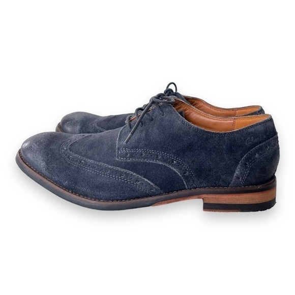 Clarks Exton Cushion Plus Blue Suede Leather Wingtip Lace Up Mens Oxford Loafers - Picture 2 of 12